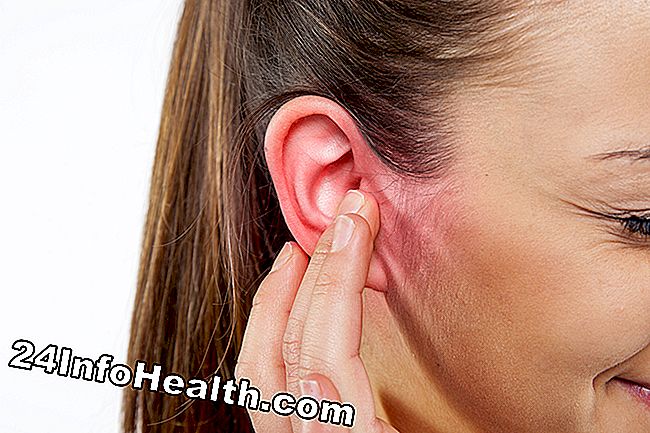 Det skildrer en person med svømmeres øre (otitis externa), der oplever smerte i begge ørekanaler.